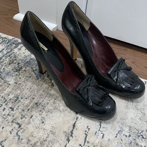 Max Studio Black Leather Tassel Heels